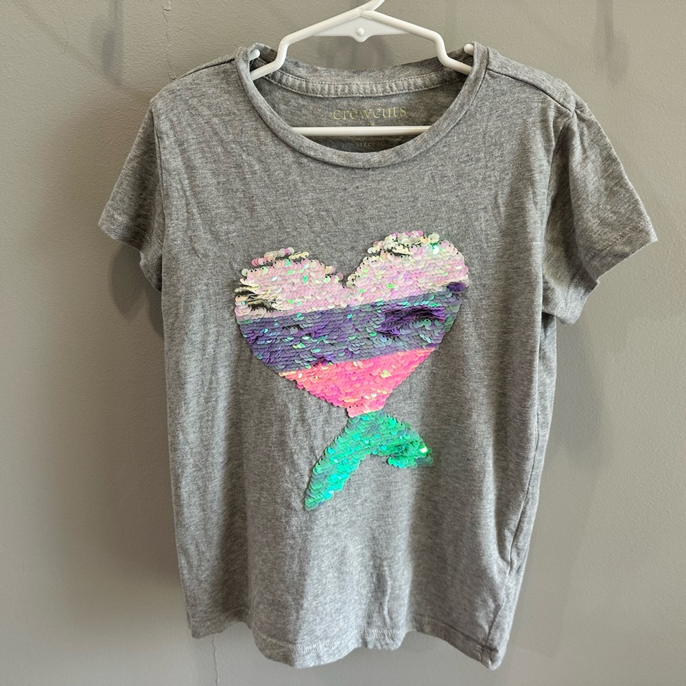 Crewcuts Girls Sequin Heart Tee - Gray